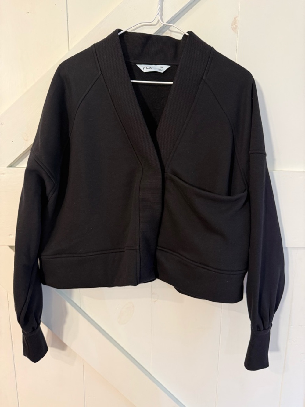 NWT FLX Embrace Heavyweight Fleece Open Front Cardigan Black XS Cozy Jacket